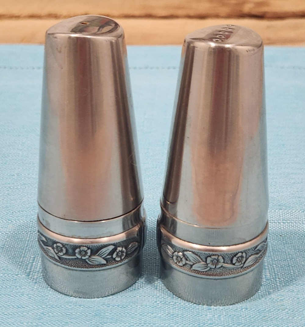 Vintage International Decorator Stainless Rogers 18-8 Salt & Pepper Shakers